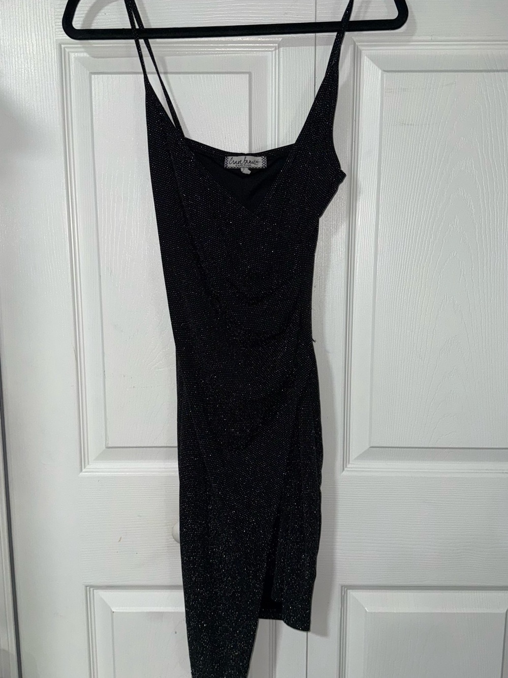 Black Sparkle Asymmetric Midi Slip Dress